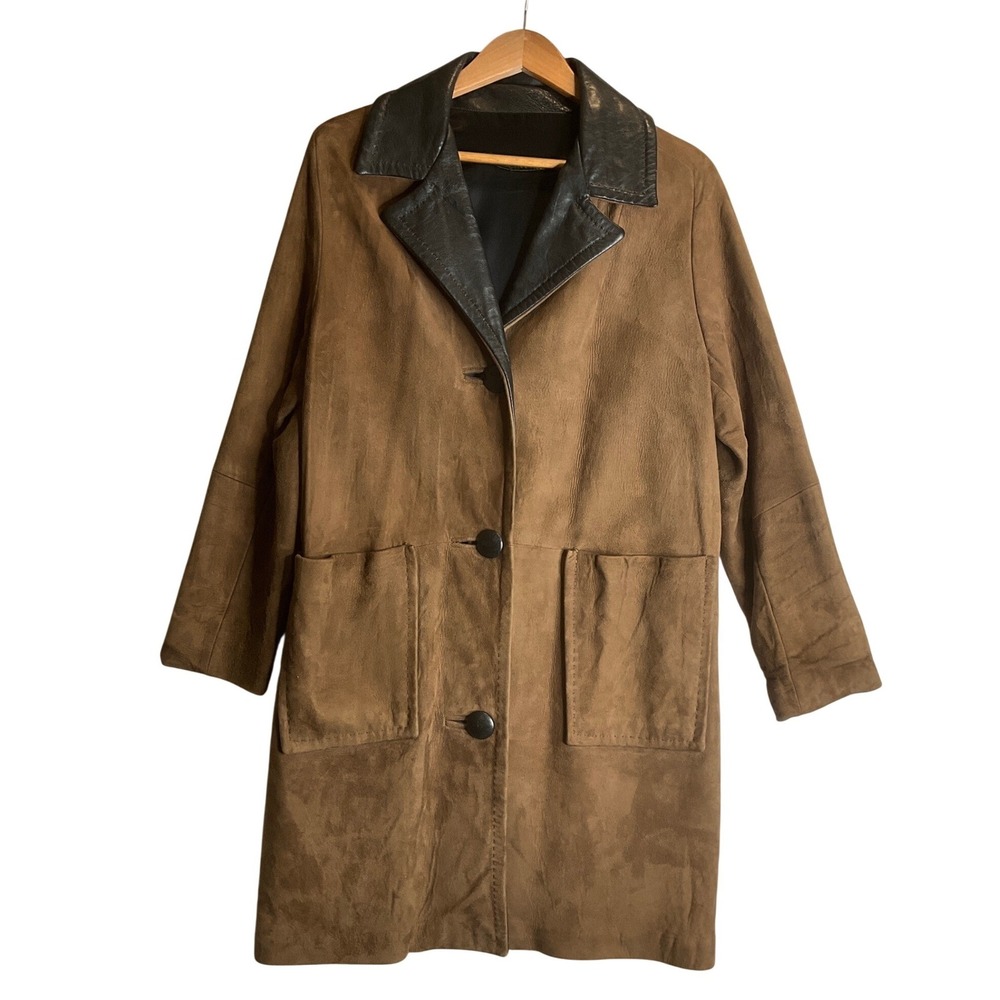 Vtg Avanti Leather Suede Trench Coat Brown 90s Grunge Indie Dark Academia L
